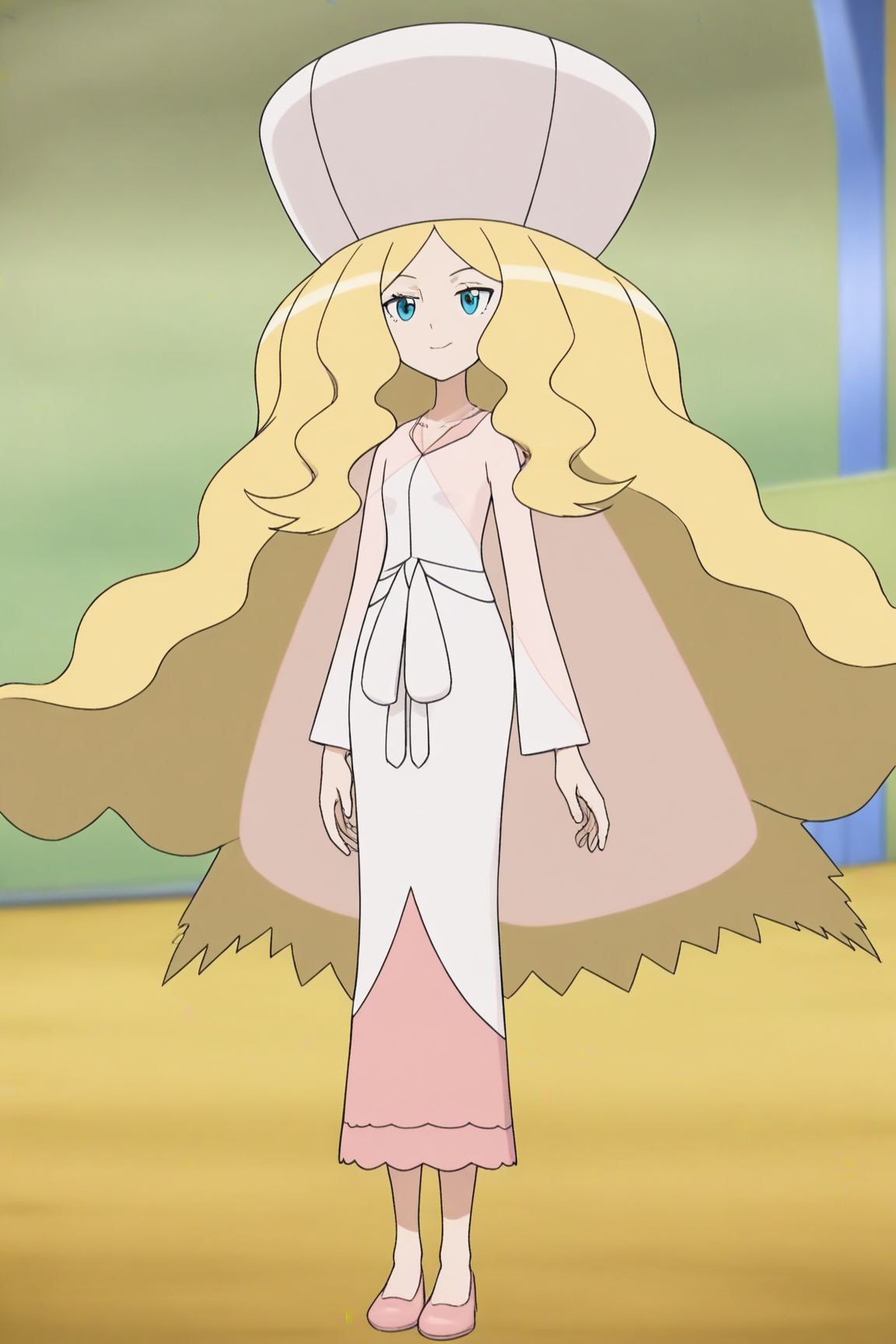 pink dress flats, pk-caitlin, blonde hair, very long hair, pink hat, 1girl, solo, skinny, masterpiece, absurdres, high quality, highres, best quality, (full body:1.20), recent <lora:pk-caitlin-V01:0.9>