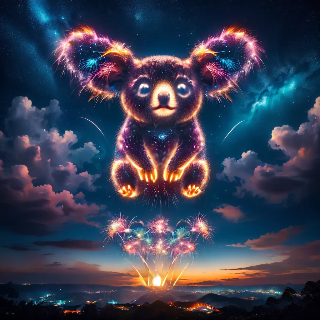 frwks on the sky<lora:frwks:1> koala