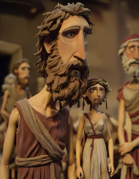 stopmotion, "The Odyssey" - Odysseus' Return Home, Odysseus' Journey Back to Ithaca, Challenges and Adventures, Reunion with Penelope, Epic Hero's Homecoming.  <lora:STOPMATE-000012:0.9> <lora:CLAYMATE_V3.0_RC:0.2>