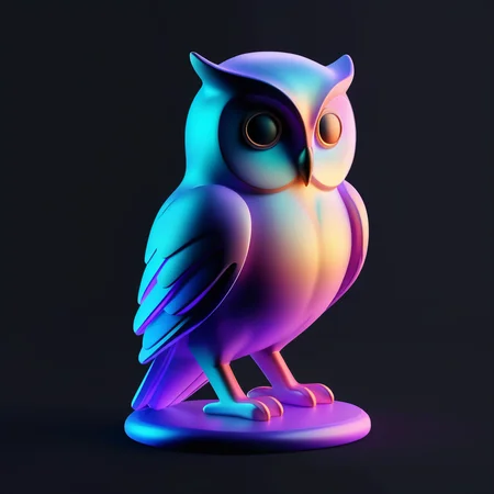 j_icon,an owl,lavender and light blue,gradient color,black background,
