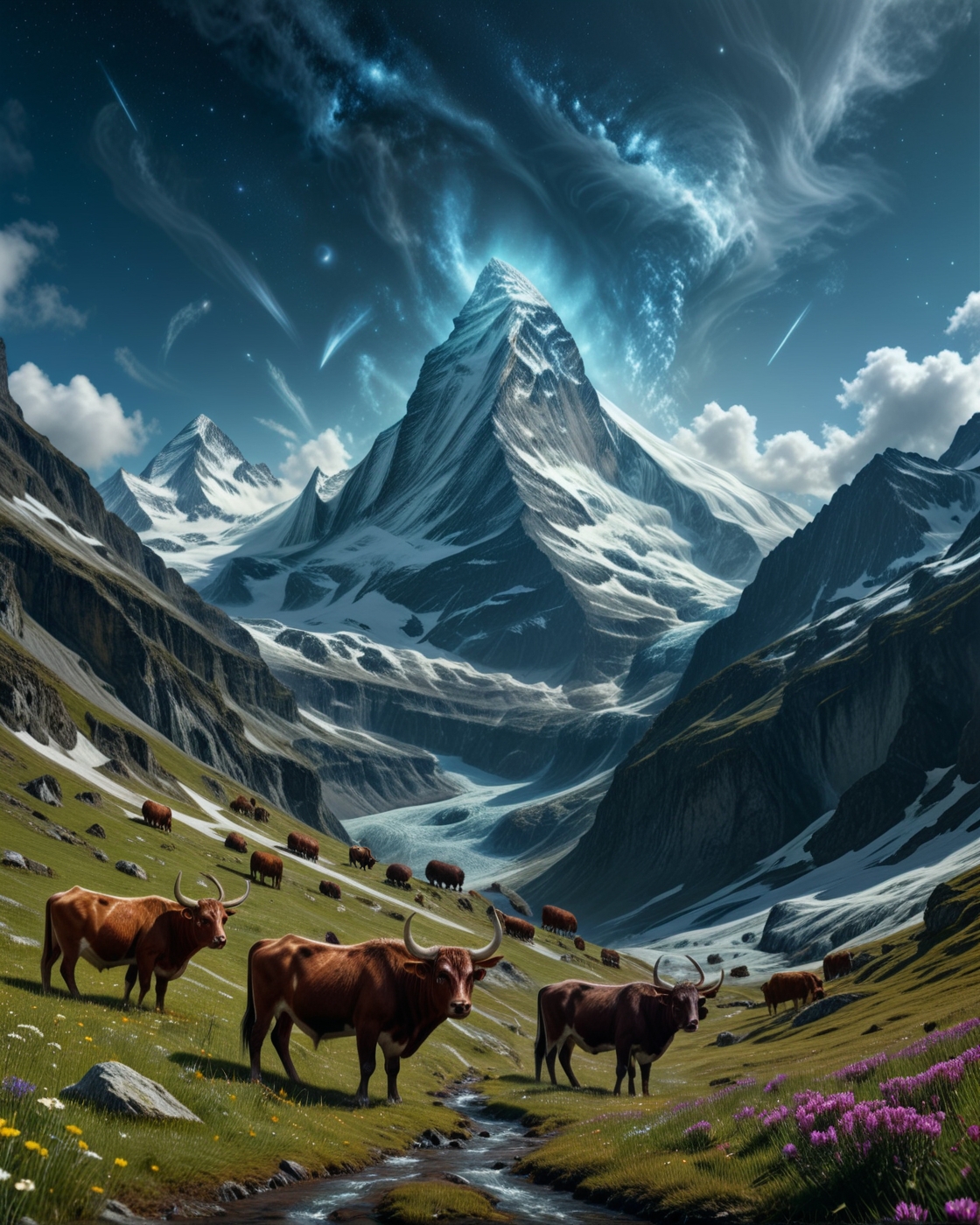 dark fantasy Swiss alpine pasture where cowbells chorus under Matterhorn's icy horn,Space cloud: Interstellar nebula patterns projected through atmospheric lens,
random group warrior in landcscape,
<lora:ral-dark-fantasy-il:0.8>,dark fantasy,
<lora:extremely_detailed:4> extremely detailed,
<lora:add-detail-xl:1.1>,
detailxl