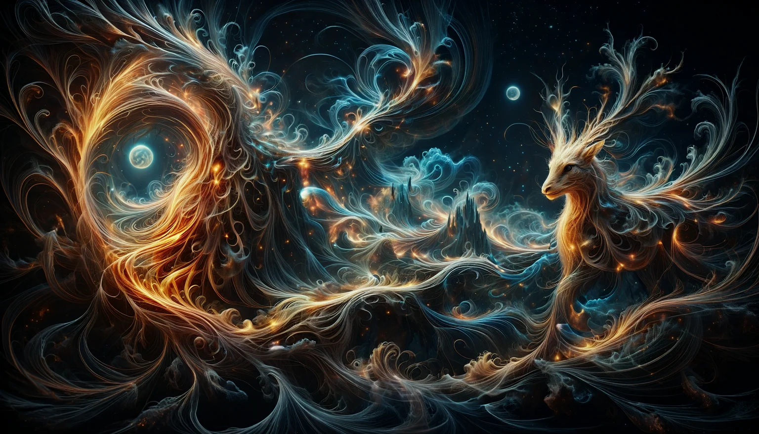 capture immersive photograph of a lucid dreamscape, an otherworldly realm the impossible geological creations and mythical critters and mythical night sky