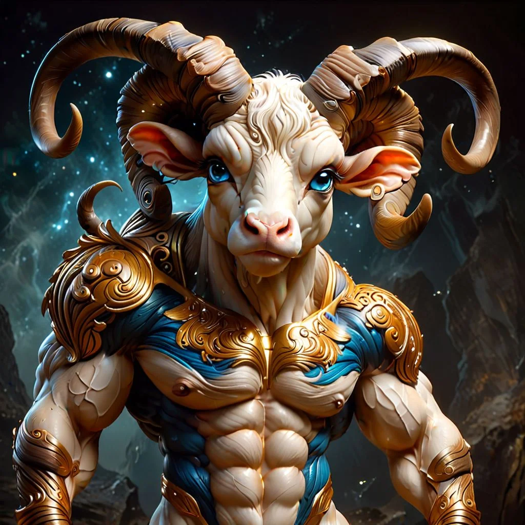anthromuscular,caricature photography in the style of detailed hyperrealism ,aries creature ,fantasy,bold lines,hyper detailed<lora:MJ52:0.5> <lora:DetailedEyes_V3:1> <lora:SDXLFaeTastic2400:0.5> <lora:anthromuscular:0.7>