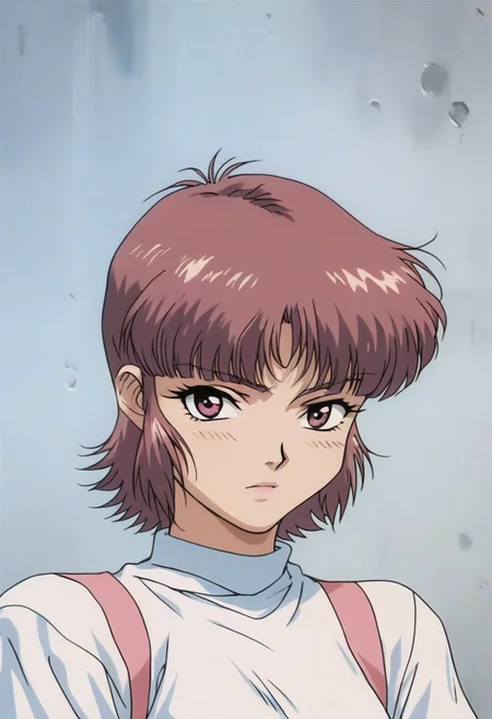 1990s \(style\), Vintage,
score_9, score_8_up, score_6, score_5, masterpiece, best quality, hd, high quality, 1girl, mizuno, def, blank expression, portrait, simple grey background,