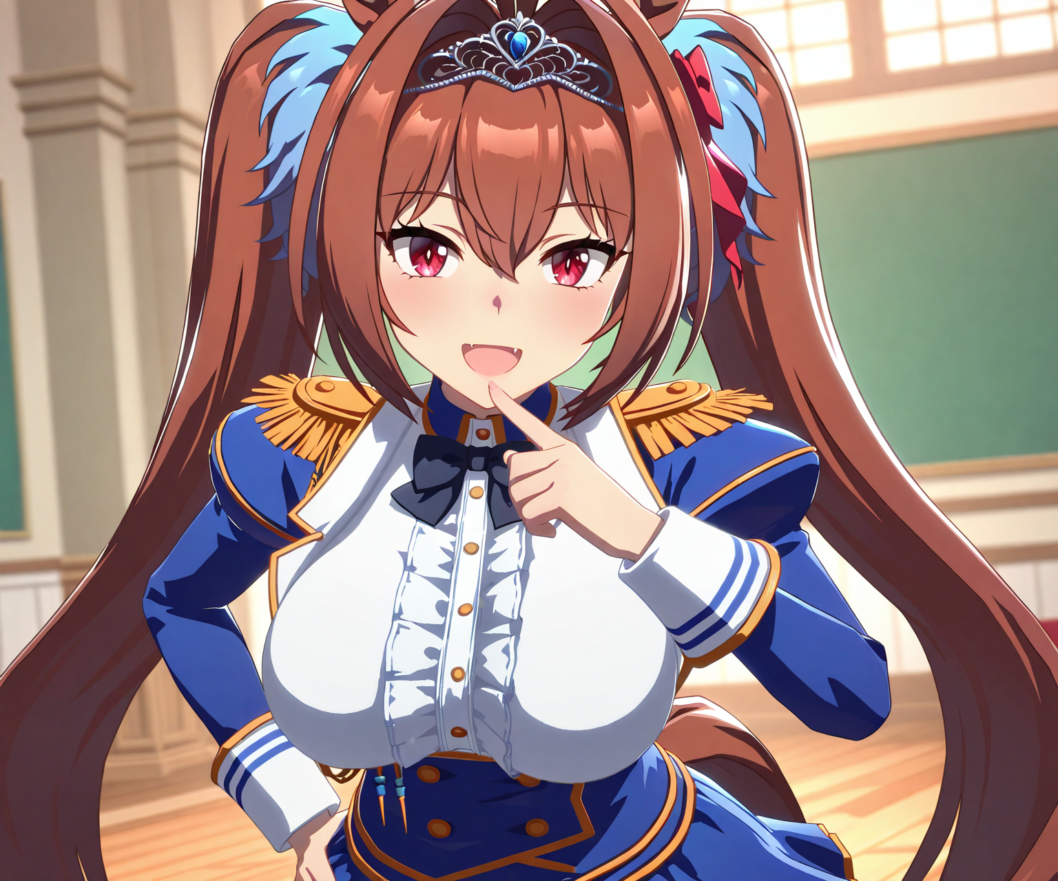 masterpiece, best quality, amazing quality, , 1girl, solo, looking at viewer,  smile, open mouth,    <lora:Daiwa Scarlet in game style 3D:1> ummsmingame, 3d, daiwa scarlet \(umamusume\),