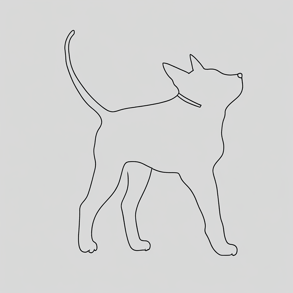 aaAR7la, masterpiece, best quality, aesthetic, highres, simple background, white background, Black-and-white, one line drawing, lineart, 1cat, 1dog, stretching, animal focus, no humans, intriguing details,
