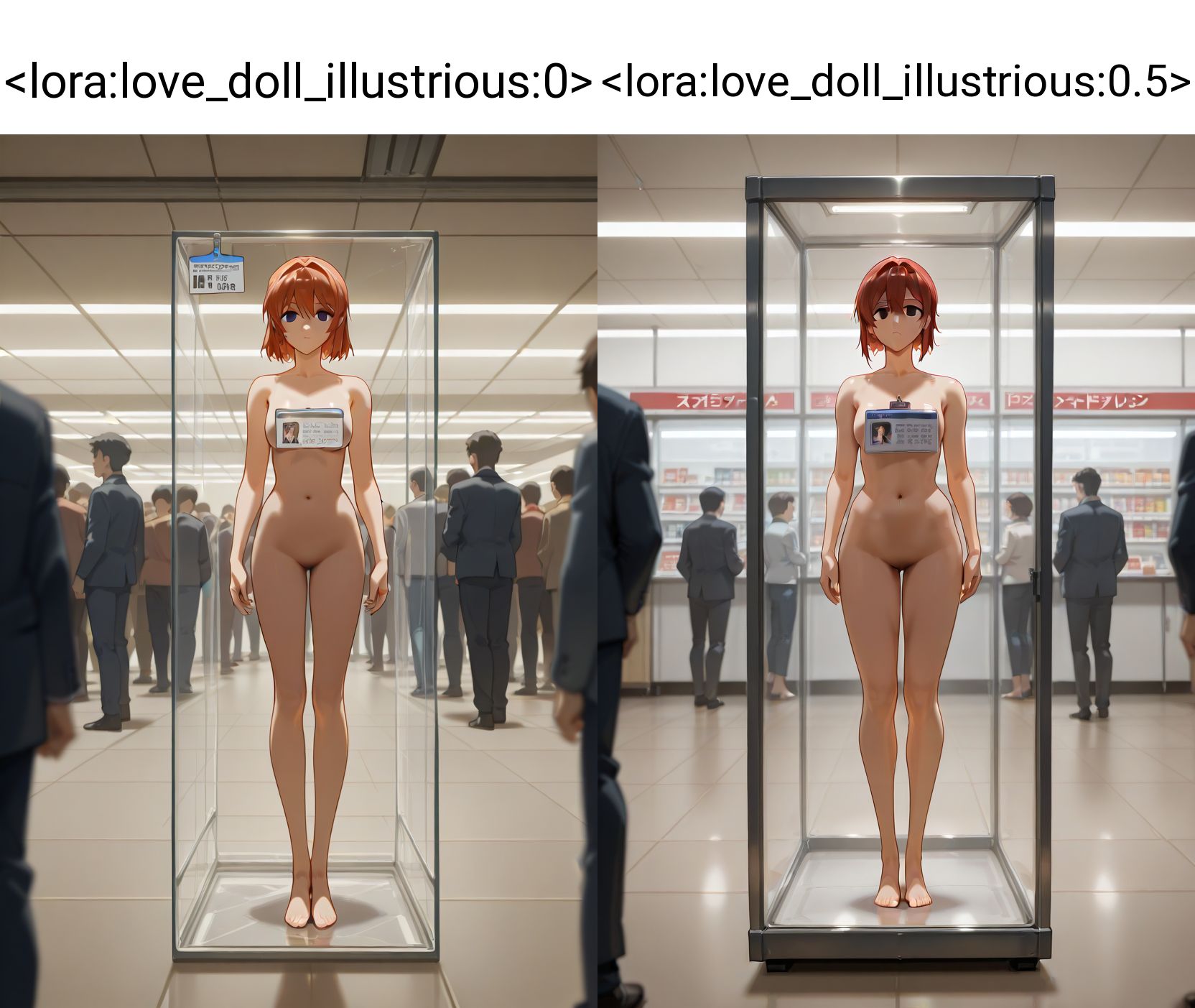 anime, anime coloring, 
price list, 
lvdll, love_doll, (price tag:1.5), glass, glass panel,
(id photo:1.5),
indoors, full body, 
in container, 
standing, 
nude, 
crowd, 
shop, expressionless, empty eyes, 
<lora:love_doll_illustrious:0>