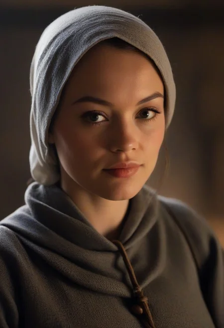 photo of Guin as a medieval peasant girl, (sharp focus:1.2), studio lighting, shallow depth of field, sweet face, shy, cinematic lighting, ((realistic skin texture)), 35mm DSLR photo, bokeh, Guinwen