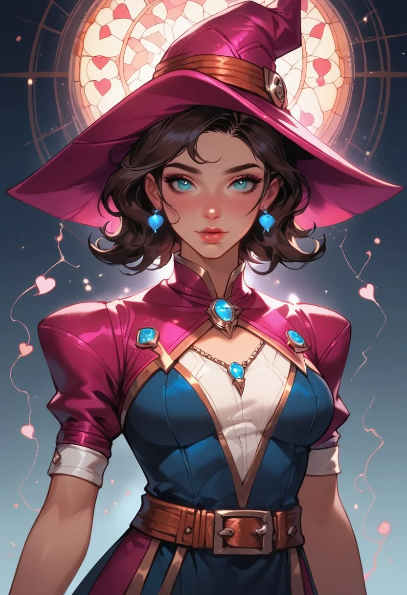 score_9, score_8_up, score_7_up, ((face focus, eye focus, dynamic angle, motion)), 1girl, fantasy, Tarot Card Style, witchkiri, sexy witch costume, witch hat, lace, cape, breathless intimacy, tanned skin, petite model bombshell, heart, young, delicate features, narrow pointy nose, tiny nose, brown hair, medium length hair, bob cut, lust, big eyes, seductive eyes, blue eyes, detailed skin, flared lashes, mascara, makeup, perky medium breasts, athletic body, narrow waist, skinny hips,
warm light, detailed, neon dark party
BREAK
milky way, runes, arcane, astral, surreal, ethereal glow, masterpiece, best quality, intricate design. colorful, moonlit nightsky, stained glass aesthetic, moody whimsical color palette, murano glass, bold soldering lines, volumetric light shining through, crepuscular rays, intricate craftsmanship, detailed texture, luminous transparency, reflective light play, vivid hues, atmospheric depth, enchanting silhouette, art nouveau,