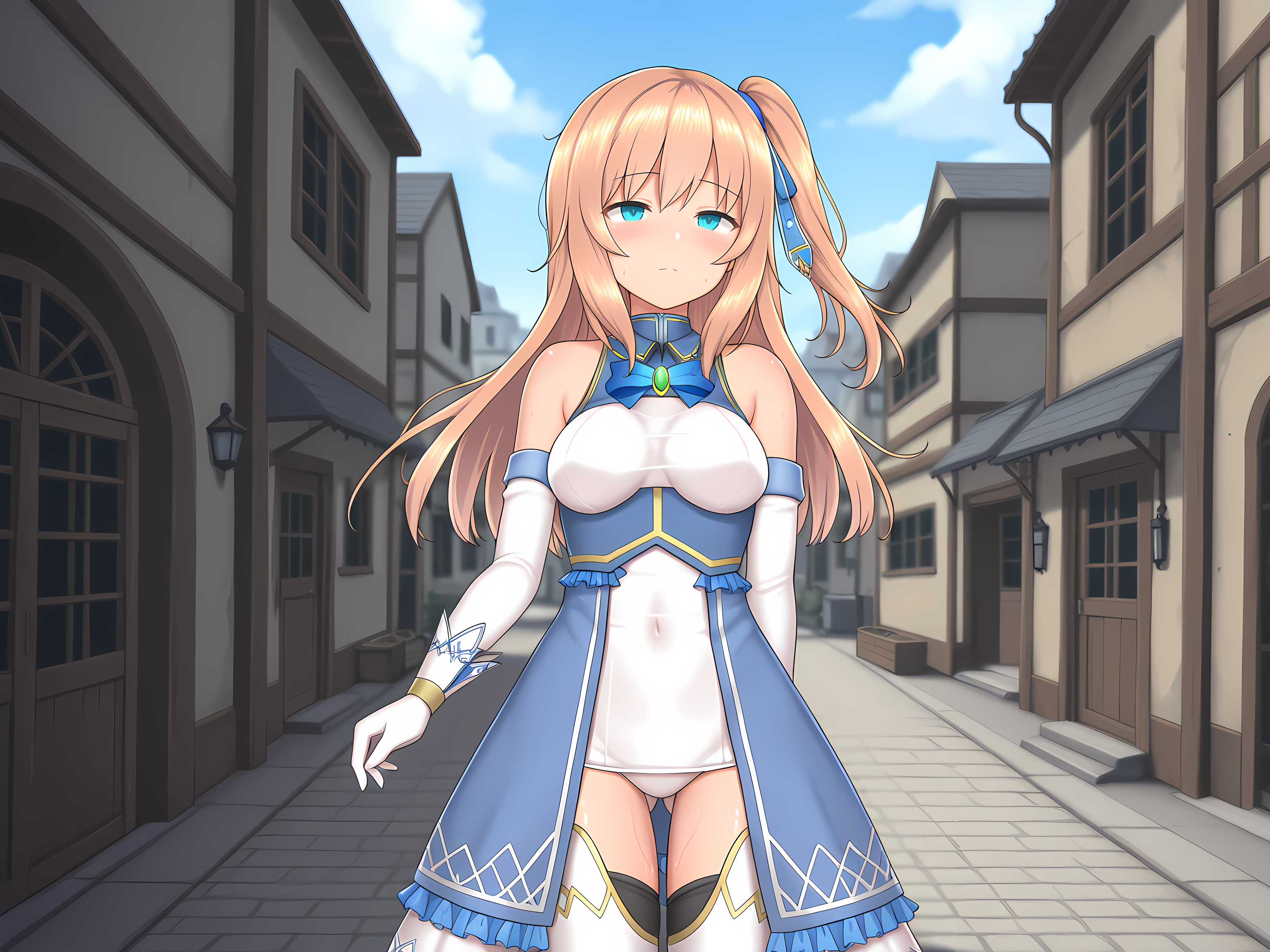 1girl,celesphonia,mgc outfit,long hair,medium breasts,outdoors,<lora:Celesphonia_and_Selenoxia:0.8>,town,, masterpiece,best quality,amazing quality,