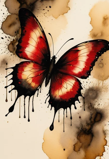 Silhouette Art, breathtaking a lineart (vibrant alcohol ink sketch). [magnificent, shiny, intriguing weirdness, extravaganza, mystery of darkness, unusual natural aesthetics, glossy]. dark hues of red and shiny gold color scheme. macro shot of a pixie with large butterfly wings, 
Inkstains  . award-winning, professional, highly detailed . extremely high-resolution details, photographic, realism pushed to extreme, fine texture, incredibly lifelike, high contrast, well defined . beautiful,  lovely,   mesmerizing,  radiant,  enchanting, splendid.