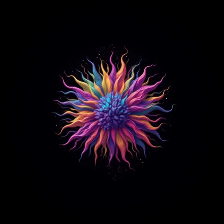 fluxtration, vivid colors on black background, no text