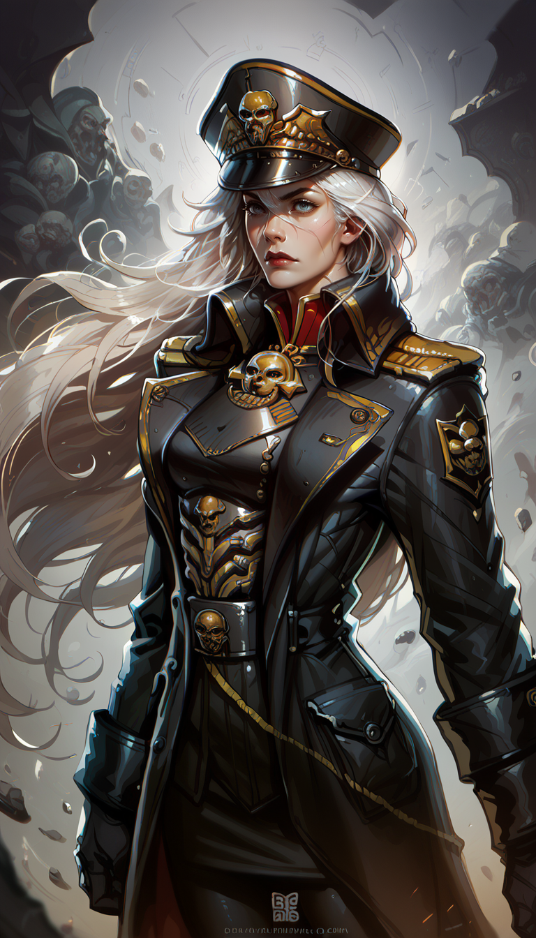 score_9, score_8_up, score_7_up, 1 girl, detailed face, long white hair, warscape, war, , dynamic pose, in movement
from from belov,
<lora:Zeronis_Style:0.8> zeronis,
<lora:Expressive_H:0.6> Expressiveh,
<lora:princess_pony_v1:0.5>,
<lora:PulenKompot-Ganassa Style-PonyXL:0.5> ganassa,
 <lora:commissar_uniform_WH40K:0.8>, commissar uniform, long coat, commissar hat