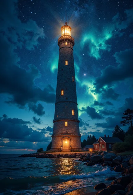 A lighthouse that guides lost dreams instead of ships, its beacon projecting visions of what could have been into the night sky.
, aidmamjv7