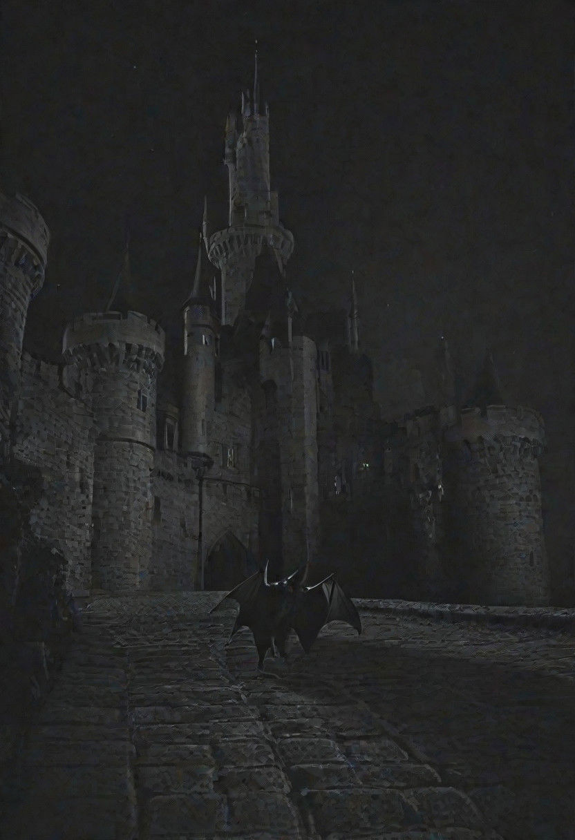 bat walking around a castle at night