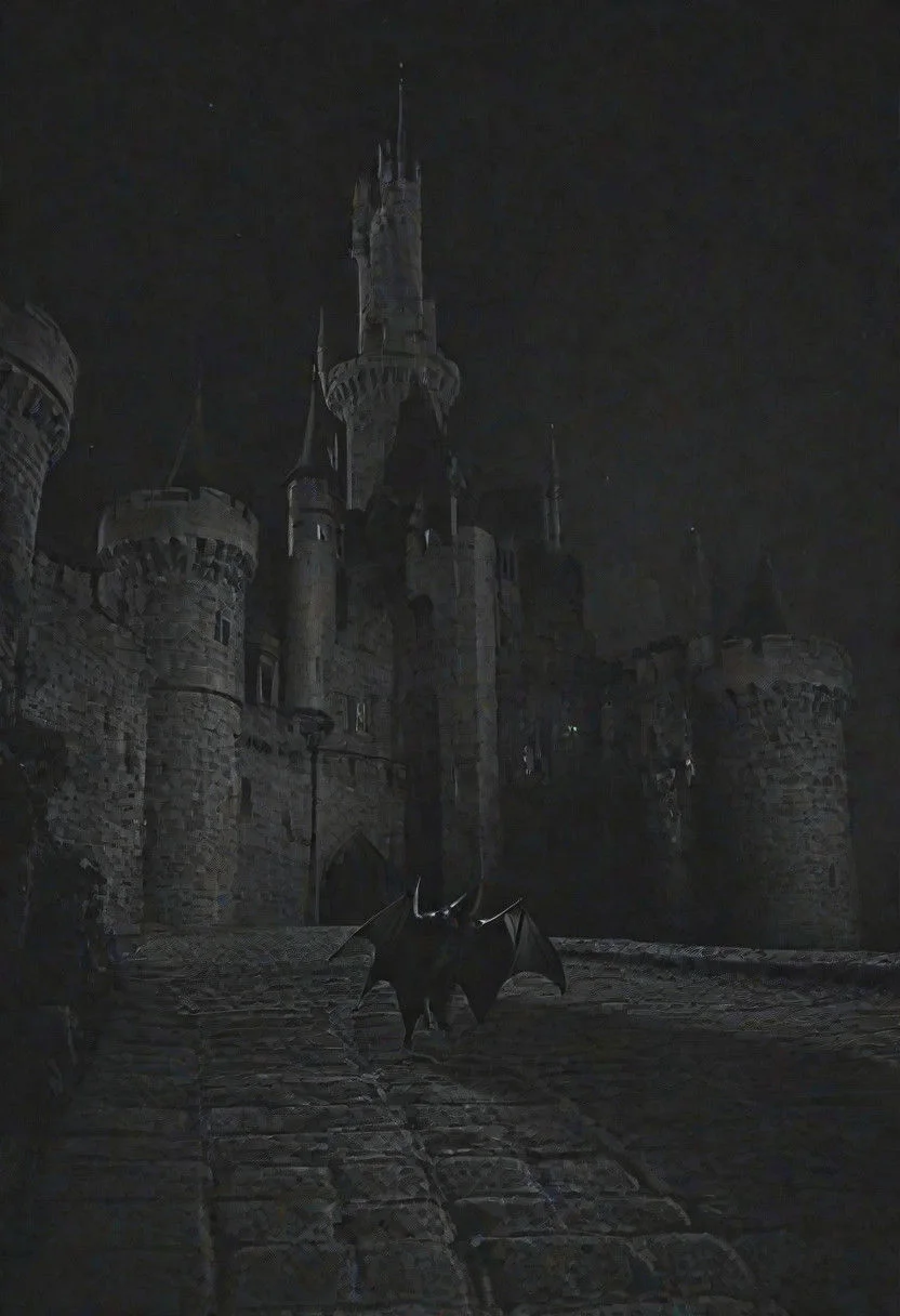 bat walking around a castle at night