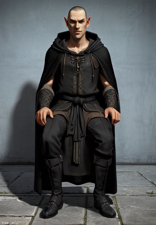 1man, sfw, <lora:Altmer-Male:0.8>, Altmer-Male, 1man, solo, sitting, black robe, hood up,, (masterpiece, best quality, absurdres, detailed, ultra-detailed:1.3), charming, (trending on CGSociety, trending on pixiv, contest winner:1.3)