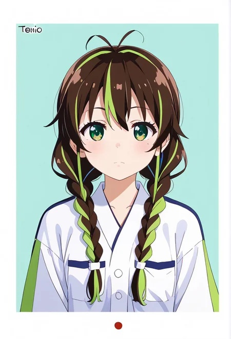 (1girl, solo, kanroji-mitsuri , green eyes, multicolored hair, twin_braids, , , , TenMic10:1.3), a verdant overgrown Townsville, polaroid photo, masterpiece, best quality, high res, illustration, extremely detailed, 8k, wallpaper