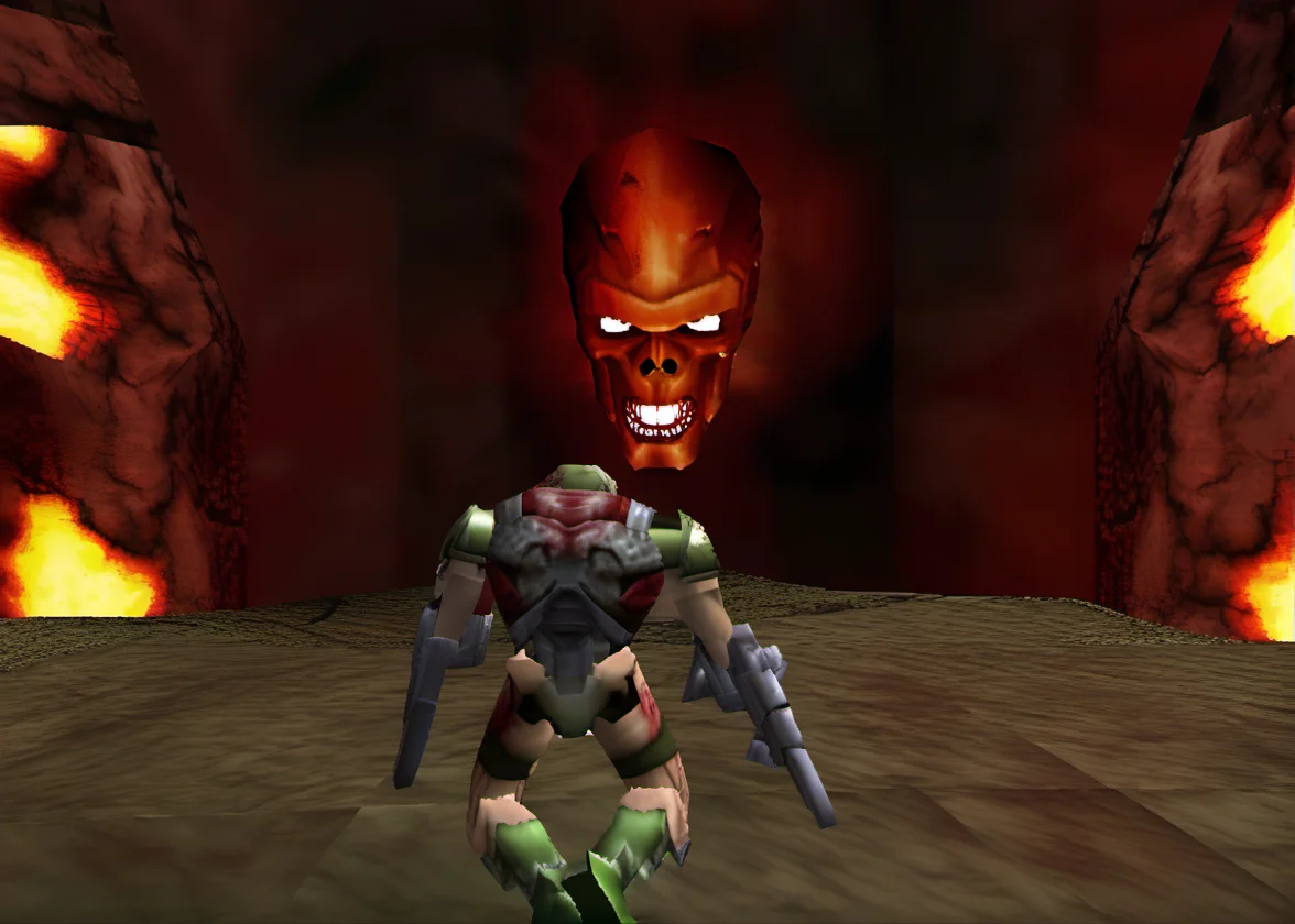 doomslayer doomguy in hell, (ps1 style:1),  <lora:ps1_style_SDXL_v1:1>, (game screenshot), (computer generated image)