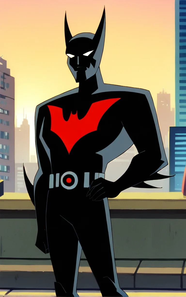 score_9, score_8_up, score_7_up, BREAK
BatSuit_TerryMcGinnis_ownwaifu,
1boy, 1other, bat print, black bodysuit, black mask, fake horns, no pupils, superhero, utility belt, white eyes, bat ears, claws, black gloves,
(contrapposto, hand on hip), sunset, sidelighting, cityscape, vanishing point, outdoors, depth of field, solo,
<lora:PONYXL_DC_BatManBeyond_TerryMcGinnis_ownwaifu_r1:0.9> , depth of field,
,