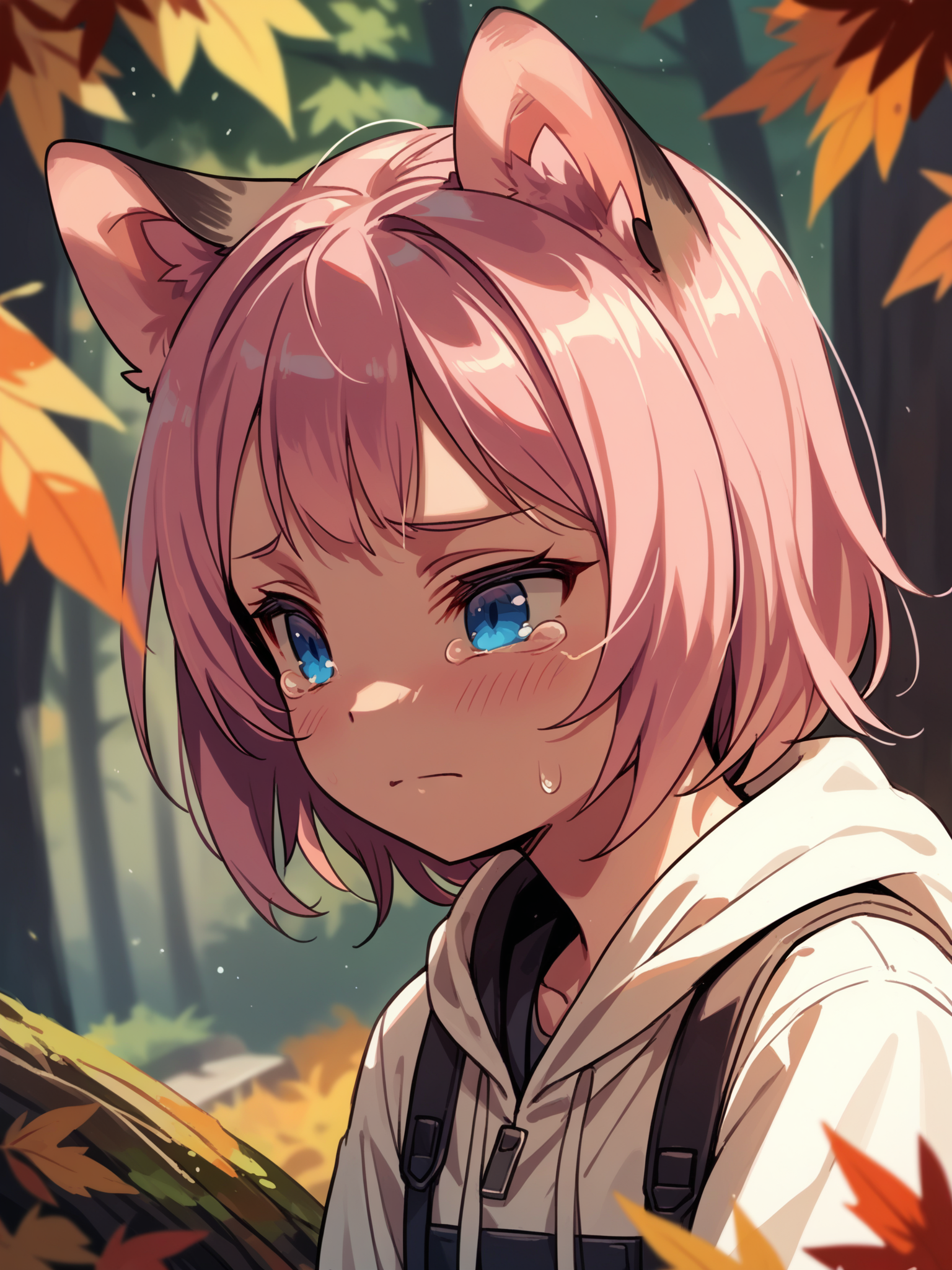 (solo focus, upper body:1.2) <lora:happy_tentacle-necomimi-v0.1-000028:1>, ht_necomimi, pink hair, blue eyes, animal ears, (petite:1.2), ( :1.1) ( , (crying with eyes open:0.8) , ( :1.2) , , (looking at another:1.2) :1.1) , outdoors, vegetation, ( :1.1), autumn , (dawn :0.6), , (:0.5), , (modern architecture :0.8), (mountainous horizon :1.2) ( :0.8) score_9, score_8_up, score_7_up, score_6_up, score_5_up, score_4_up, ( [(realistic, photorealistic:1.3):(realistic:1.3):14] [(3d:1.2)::12] :1) <lora:LUUNA's Lunas-NijiJourney-SDXL-B2:0.3>, nijijourney <lora:prgfrg23's Counterfeit-V3.0 Style SDXL_LoRA_Pony Diffusion V6 XL:0.3> <lora:mfcg's mfcgXL:0.12> <lora:reweik's gyokai(himehajime)_PonyXL_style_v01:0.14>