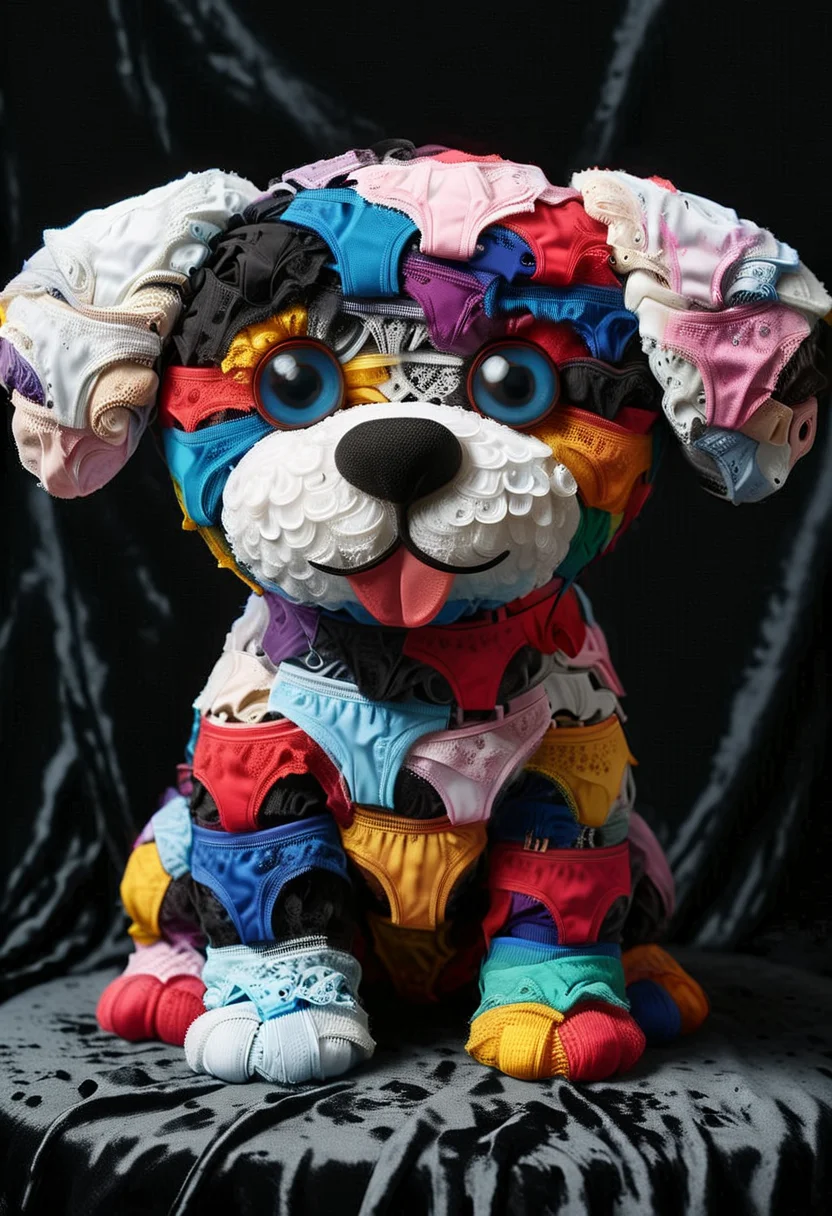 award winning, a colorful cute dog P4NT13S, detailed face, (big eyes:0.9), detailed eyes, enhanced textures, creative, beautiful, vibrant, masterpiece, 8k, Ultra HD, amazing details, amazing quality, amazing artist, sharp edges, detailed textures, full view, atmospheric lighting, amazing visuals