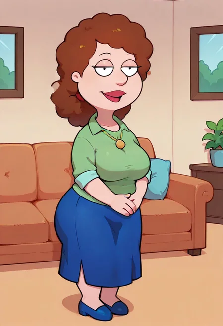 score_9,score_8_up,score_7_up,score_6_up,best quality, 1girl, solo, living room, couch, indoors,
BREAK
unnamed girl, brown hair, black eyes, (mature female:1.5), (plump:1.2), large breasts, gigantic ass, gigantic hips, green sweater, rolled up sleeves, blue skirt, navy blue shoes, own hand together, smile, looking at viewer, long skirt, half-closed eyes, necklace,