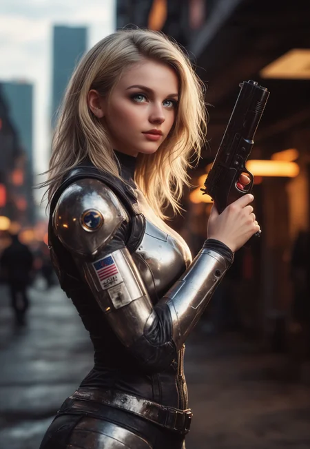 RAW photo, Hyper realistic, realistic photo, masterpiece, stunning, best quality, expression, a highly detailed, young beauty woman, ((style robocop))), steel modern armor, curvy body, highly detailed, blonde, dynamic angle, ultraHD
dynamic pose
BREAK
(((full-clothed))), ((long big pistol in hands, big handgun in hands))
cyberpunk city background
(8k uhd:1,4)
<lora:add-detail-xl:1>
<lora:Dynamic Poses:1>
<lora:SDXL ST PONv6 PersonalAmi_PonyXL_resize:1>
