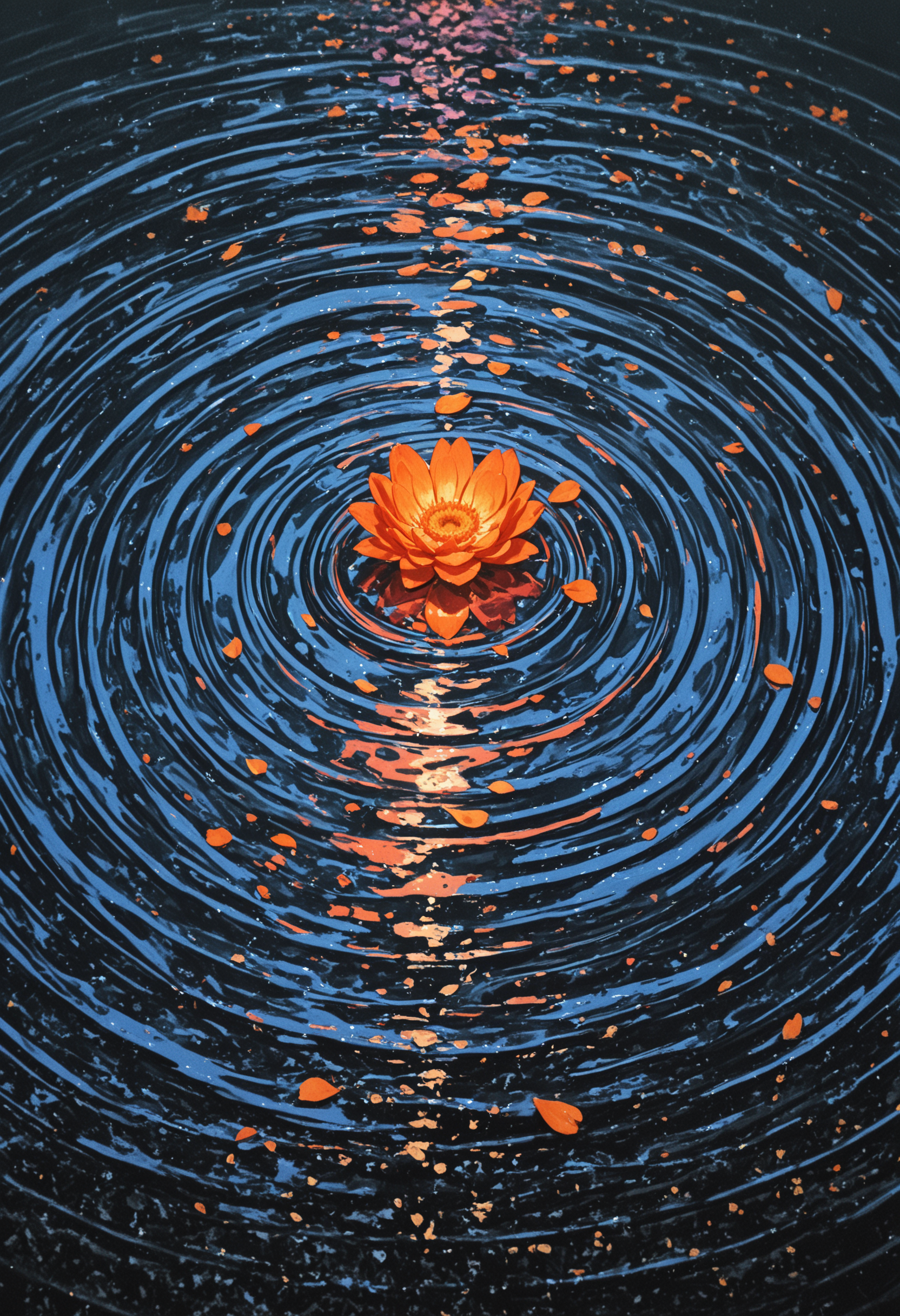 no humans, water, ripples, colorful, vibrant colors, floating petals, orange flower, flower floating on water, 
(solipsist:0.6), (isshiki \(ffmania7\):0.5),
<lora:illustrious_noobai_epsilon_pred_1_masterpieces_v1:1> masterpiece, very aesthetic, absurdres, <lora:spo_sdxl_10ep_4k-data_lora_webui:0.8>, <lora:NOOB_vp1_detailer_by_volnovik_v1:0.6>,