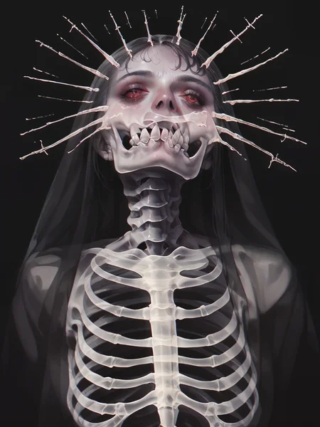 score_9, score_8_up, score_7_up, score_6_up, score_5_up, gh0stly, black background, skeleton, horror (theme), <lora:Gh0stlyXLP:0.7> long hair, red eyes