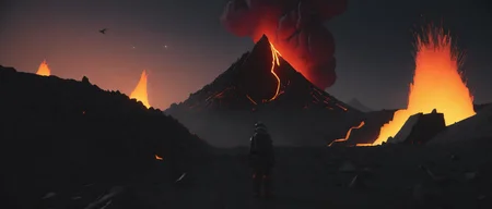 <lora:21ParralelDimensions:1>parallel dimension: a person standing in front of a mountain with lava