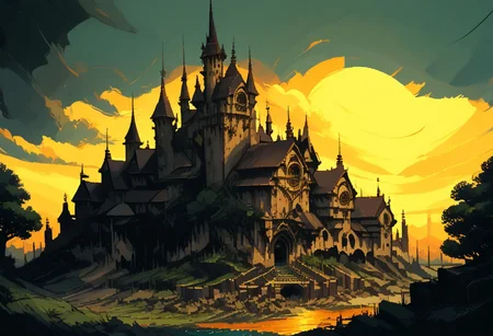 score_9, score_8_up, score_7_up, score_6_up, SFW, <lora:d3p1x3lXLP:1> d3p1x3l, PRSNL_3_1, pixel art, scenery, detailed castle, fantasy castle, sunrise, seen through trees,