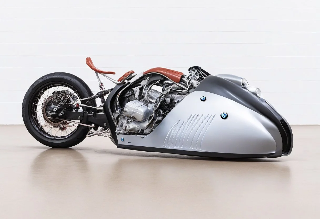 from above, from side, ground vehicle, ((Apollo:1.5)), BMW, Motorcycle,