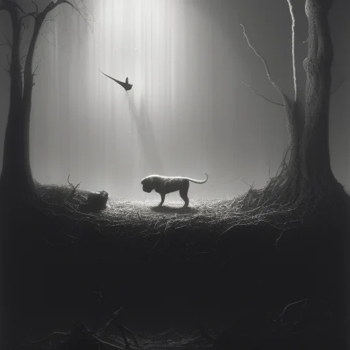A dog eating spaghetti, surreal, polish horror, piotr-jablonski