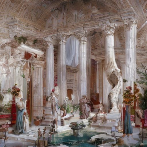 (masterpiece:1.2), (best quality,:1.2), 8k, HDR, ultra detailed, ((photorealistic)), professional light, cinematic lighting, fashion photography, ambient lighting, face lighting, <lora:detail_slider_v4:1>, Fantasy picture, OverallDetail, large ancient roman with a fountain and one statue in the center, RomInt, <lora:RomanInterior-10:1>, epiCPhoto