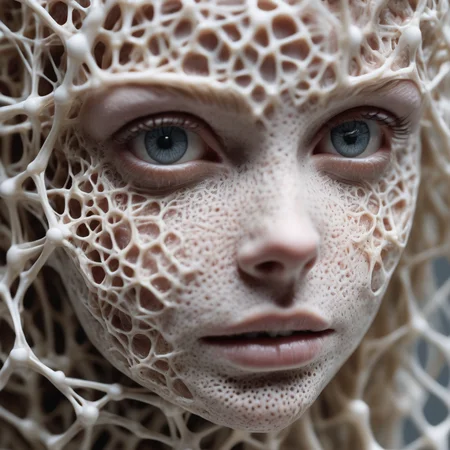 Hyperrealistic art RAW analog photo of a sculpture of a neural network organism, synthetic porcelain girl, skin is mechanical, perforated skin, (looking left), (sharp focus, hyper detailed, highly intricate), natural lighting, <lora:add-detail-xl:3> . Extremely high-resolution details, photographic, realism pushed to extreme, fine texture, incredibly lifelike