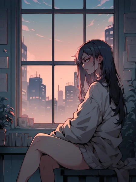 score_9, score_8_up, score_7_up, score_6_up, score_5_up, score_4_up, <lora:l0f1XLP:0.7> l0f1, 1girl, window, neon, long hair, curvy