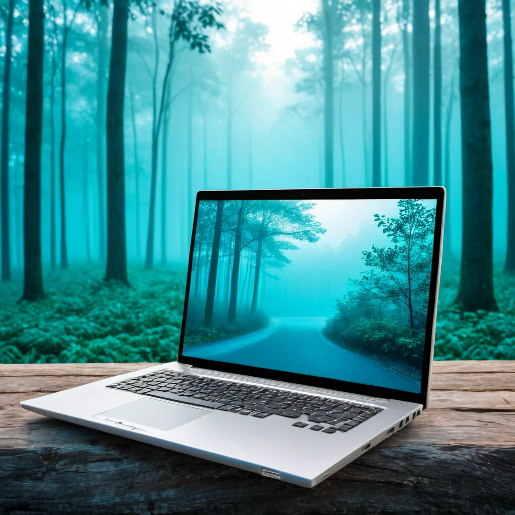 (laptop showcase) <lora:02_laptop_showcase:1.1>
Cyan background,
high quality, professional, highres, amazing, dramatic,
(Misty forest and early morning light:0.5),
