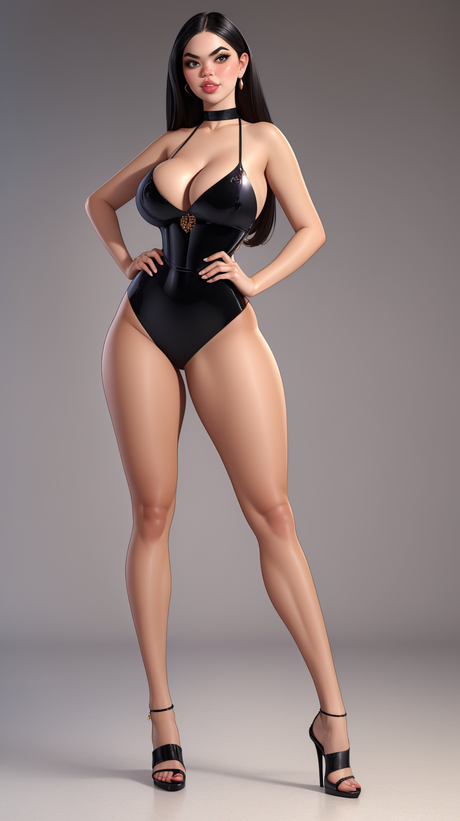 high detailed, masterpiece, DV_The_Final_Vicious in black dress and high heel uplaced sandals, face mask, perfect hands, big breast, wide hips, thick thighs, posing sexy, looking at viewer, pin up pose, simple scene, shinny floor, <lora:Ch4v3zStyle:0.7>