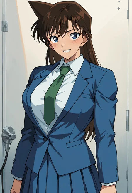 score_9, score_8_up, score_7_up, score_6_up, BREAK,
Long hair, brown hair, blue eyes, bangs, Blue jacket, green necktie, white collared shirt, blue pleated skirt,
torso, beautiful face, (revealing clothes), (tight outfit: 1.3), tall girl, sexy smile, abs, very fit, muscles, toned, huge breasts, slut, whore, round breasts, breasts together,
