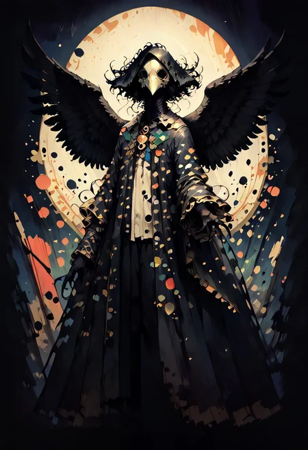 score_9, score_8_up, score_7_up, BREAK,
1boy, solo, Highly detailed, d4rkpurp, plague doctor, mask, w1ngs, angel wings, black wings, floating black feathers, backlit by the moon, face focus, (reaching out), atmospheric, dark, ddpapa, concept paint, abstract art,