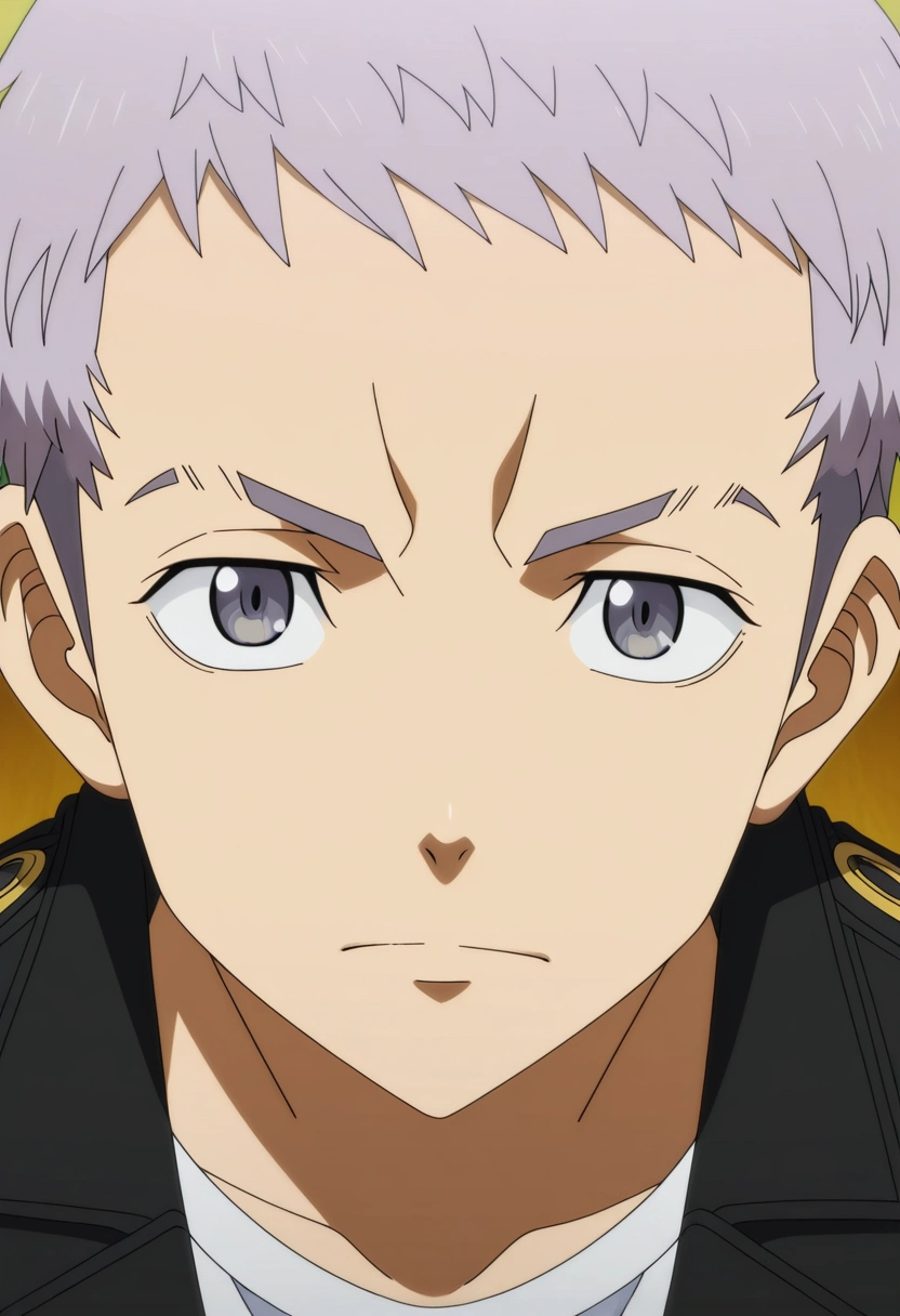 masterpiece, best quality, , anime screencap, anime coloring, , looking at viewer, 1boy, solo, male focus, <lora:takashi_mitsuya_ilxl:0.98>, takashi_mitsuya, grey hair, grey eyes, short hair, , white shirt, black jacket,