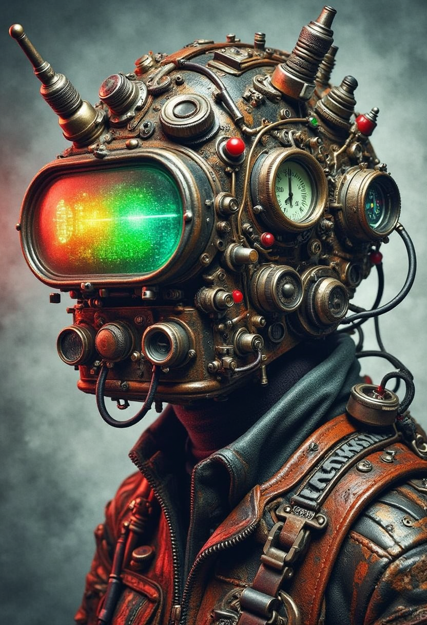 YFG-LBGadgets colorful Digital art, (alien rights activist who is trying to prove that the universe is a simulation:1.1) , wearing Dieselpunk all, hyper detailed, Cloisonnism, F/8, complementary colors, Movie concept art, "Love is a battlefield.", highly detailed, dreamlike