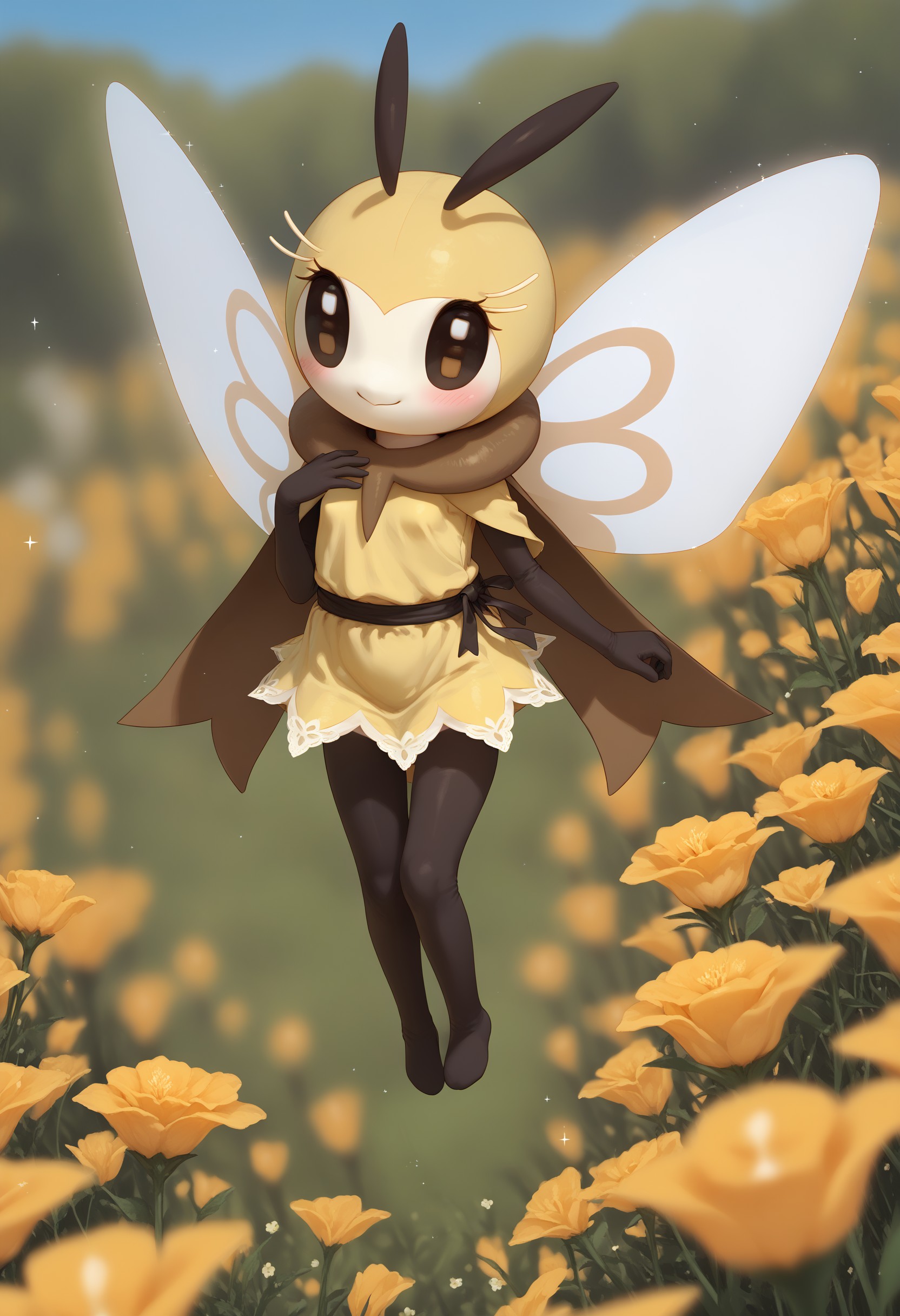 score_9, score_8_up, score_7_up, 8k, source_anime, flower field, (dutch angle), (amazing scenery, particles, godrays), blurry
BREAK
moc, (1girl, pokemon (creature), transparent wings, ribombee, anthro), small breasts, blush, long intricate dress, royal, queen bee, cape, (flying), micro, hand on own chest, cute smile, looking at viewer,
<lora:5b7dead8-0d27-4213-a698-0348d326732e:5.0>, <lora:4b571537-d57c-4d84-9d24-d39fcf54c682:0.5>, <lora:0822f1bc-be9c-42f2-a563-5e7c17e10639:0.6>, <lora:858c2d5a-f9ae-453a-b9cc-c3b52e752198:1.0>