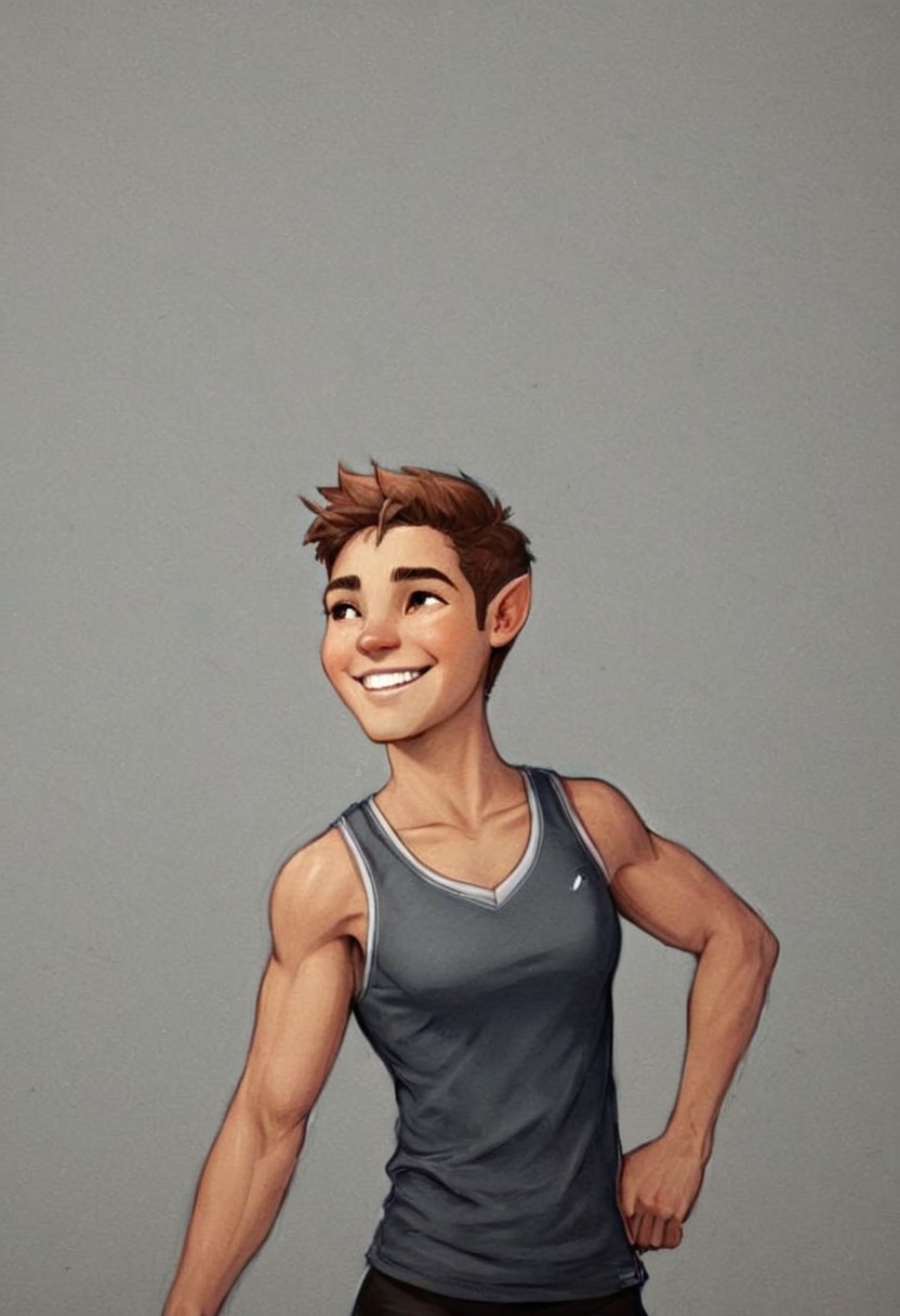 side view, digital painting by Shawn Coss and Sam Spratt in the style of Edwin Georgi of a cute fit 18 year old olympian's face and cleavage, huge smile, cinematic fashion shot, v neck <lora:EnvyStudioPortraitXL01:0.50>