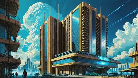 building, <lora:postapocalypseAI:0.4>, postapoAI, post-apocalyptic , [by Takasaki Masaharu: Josan Gonzalez:15], architecture of an elegant, Masai (Magellanic Clouds:1.1) , Realism, portraits, detailed, lifelike, Cyberpunk art, dystopian futures, retro-futurism, intricate details, futuristic cityscapes, synthwave, sci fi, ultrasharp, beautiful elegant, beautiful, radiant, handsome