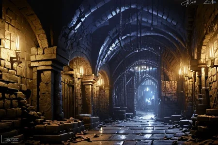 (masterpiece:1.2), (best quality,:1.2), 8k, HDR, ultra detailed, ((photorealistic)), professional light, cinematic lighting, fashion photography, ambient lighting, background, a sinister underground dungeon corridor, Darkness, <lora:Darkness-10:1>, epiCPhoto,