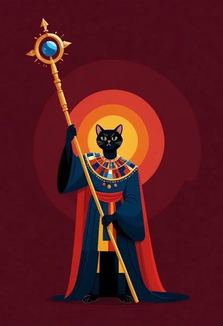 score_9, score_8_up, score_7_up, vector art, cel shading, cel shaded, mpzthzz, catman, red furr, staff, caduceus, easynegative, memphis corporate design, flat art, flat coloring, simple, vector art, corporate art, cel shading, cel shaded,