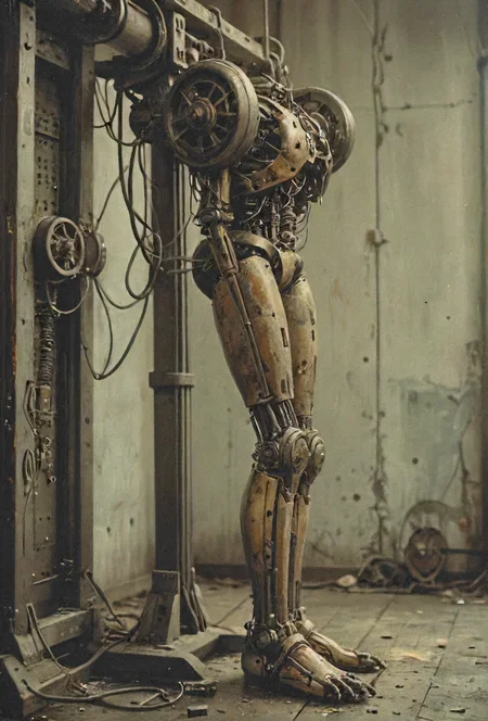 In the year 5555, your arms hangin' limp at your sides, your legs got nothin' to do, some machine's doin' that for you, distopia, <lora:Wizards_Vintage_Cinematic_scene:0.4>, <lora:EldritchCandids1.1.2:0.6>, <lora:tbh172-sdxl:0.3>, <lora:Netropolis_Movie_Style_SDXL:0.6>, <lora:lith_orwo_dokumentenpapierD_SDXL:0.3>, <lora:Dystopia:0.2>