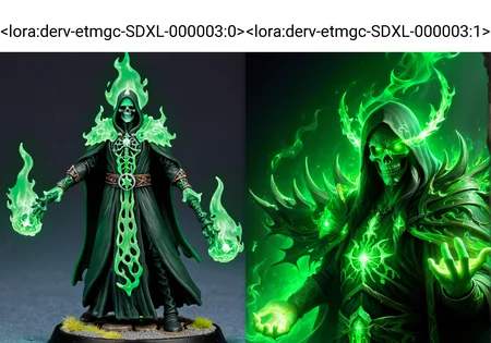 Necromancer, Green Light, Green Flames, derv-etmgc <lora:derv-etmgc-SDXL-000003:0>